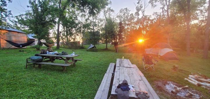 Sunrise over a volunteer camp